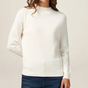 Bianco&Blu Women Knit Sweater Cashmere Wool blend High neck Cream Minimalist M